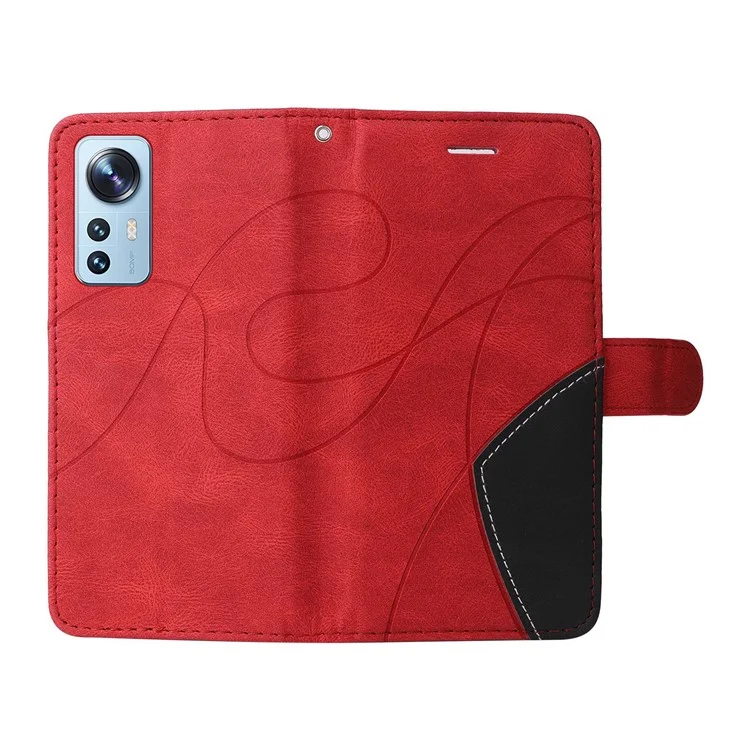 For Xiaomi 12 Lite 5G Leather Case Wallet Stand Color Splicing Phone Cover - Red