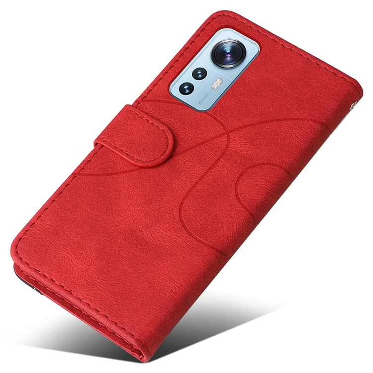 For Xiaomi 12 Lite 5G Leather Case Wallet Stand Color Splicing Phone Cover - Red