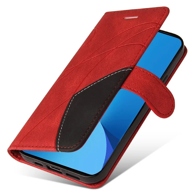 For Xiaomi 12 Lite 5G Leather Case Wallet Stand Color Splicing Phone Cover - Red