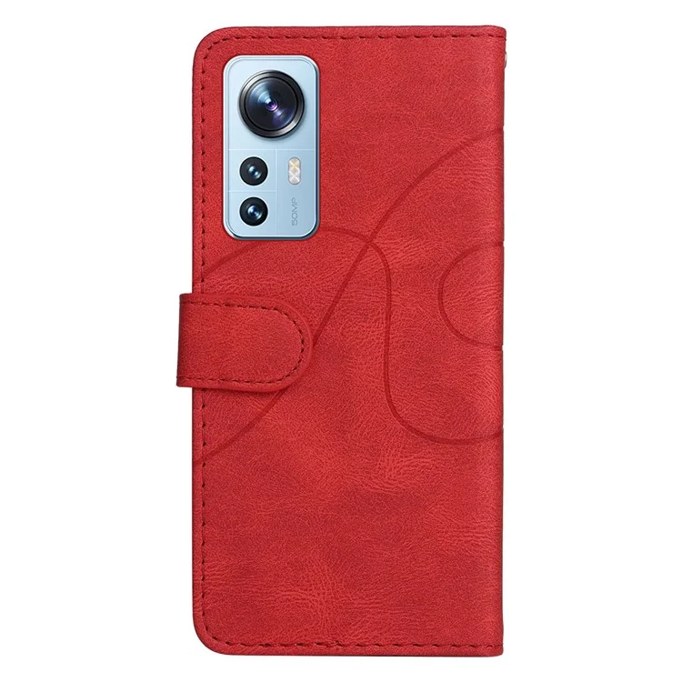 For Xiaomi 12 Lite 5G Leather Case Wallet Stand Color Splicing Phone Cover - Red