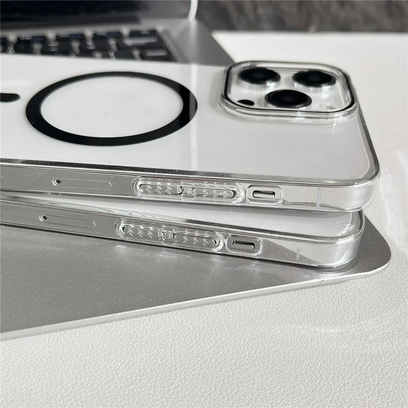 Für iPhone 15 Pro Transparente Magnetische Hülle Hart-PC-Schutzhülle Kompatibel mit MagSafe - Schwarz
