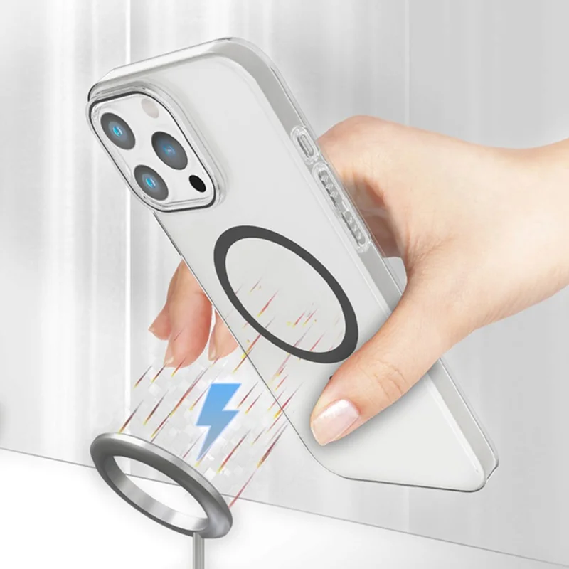 Für iPhone 15 Pro Transparente Magnetische Hülle Hart-PC-Schutzhülle Kompatibel mit MagSafe - Schwarz