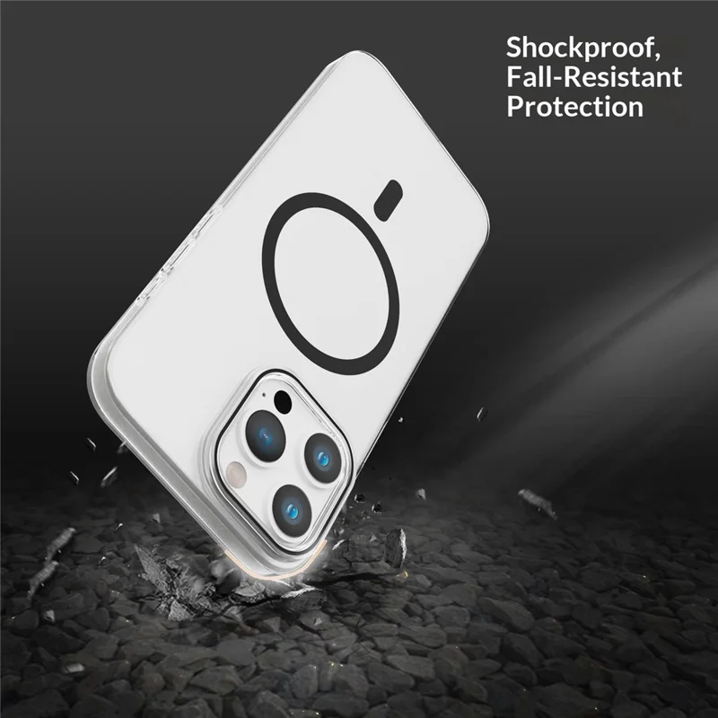 Für iPhone 15 Pro Transparente Magnetische Hülle Hart-PC-Schutzhülle Kompatibel mit MagSafe - Schwarz