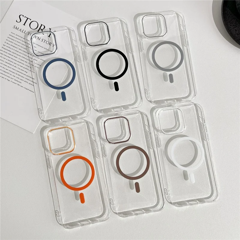 For iPhone 15 Pro Max Clear Magnetic Case Hard PC Phone Protective Back Cover Compatible with MagSafe - Black