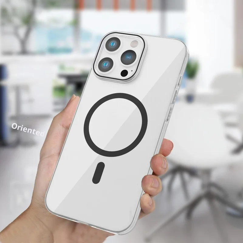 For iPhone 15 Pro Max Clear Magnetic Case Hard PC Phone Protective Back Cover Compatible with MagSafe - Black