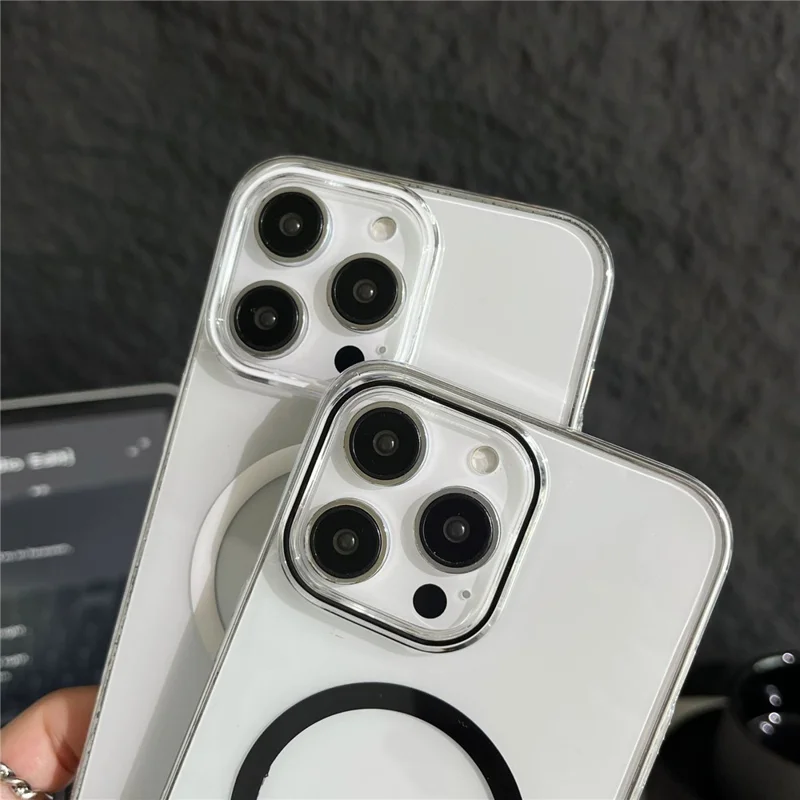 For iPhone 15 Pro Max Clear Magnetic Case Hard PC Phone Protective Back Cover Compatible with MagSafe - Black