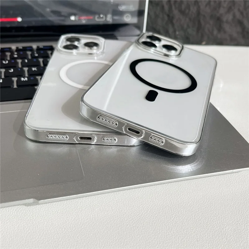 For iPhone 15 Pro Max Clear Magnetic Case Hard PC Phone Protective Back Cover Compatible with MagSafe - Black