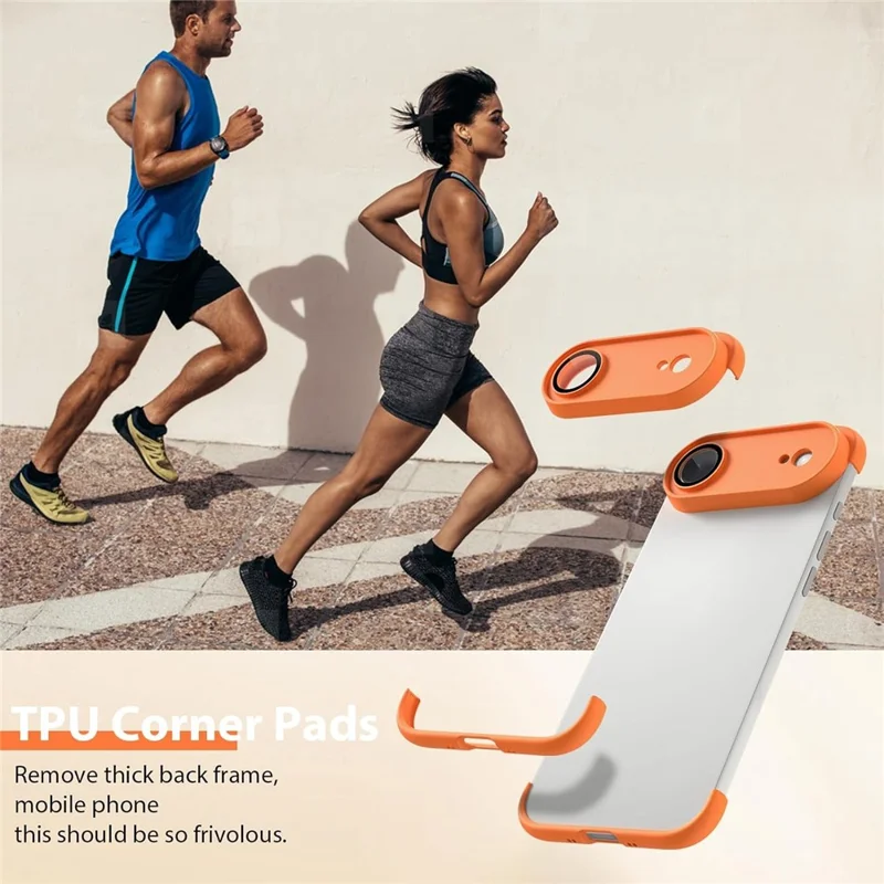For iPhone Air Case Frameless Phone Corner Pad TPU Bumper Cover with Camera Lens Protector - Orange