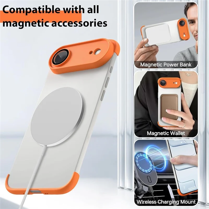 For iPhone Air Case Frameless Phone Corner Pad TPU Bumper Cover with Camera Lens Protector - Orange