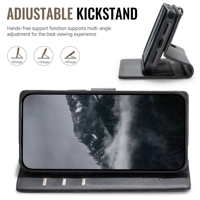 AUTSPACE A05 For iPhone 17 Pro Max Case Wallet Stand Detachable Leather Magnetic Phone Cover - Black