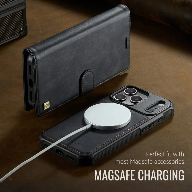 AUTSPACE A05 For iPhone 17 Pro Max Case Wallet Stand Detachable Leather Magnetic Phone Cover - Black