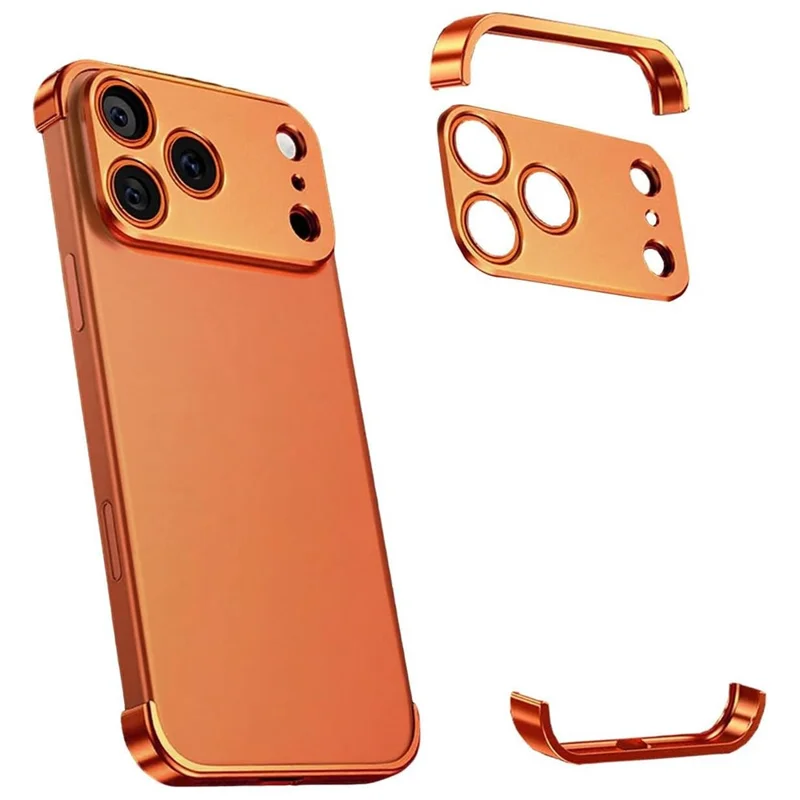 For iPhone 17 Pro Max Frameless Case Titanium Alloy Phone Corner Pad  Bumper Cover with Camera Lens Protector - Orange