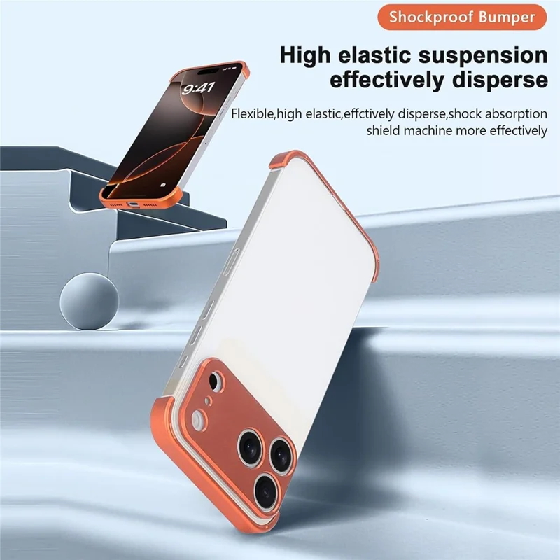 For iPhone 17 Pro Max Frameless Case Titanium Alloy Phone Corner Pad  Bumper Cover with Camera Lens Protector - Orange
