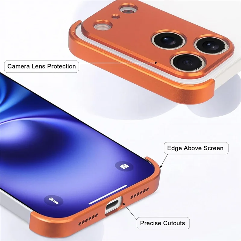 For iPhone 17 Pro Max Frameless Case Titanium Alloy Phone Corner Pad  Bumper Cover with Camera Lens Protector - Orange