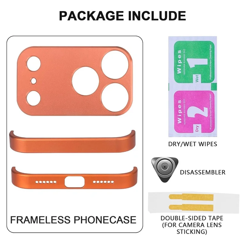 For iPhone 17 Pro Max Frameless Case Titanium Alloy Phone Corner Pad  Bumper Cover with Camera Lens Protector - Orange