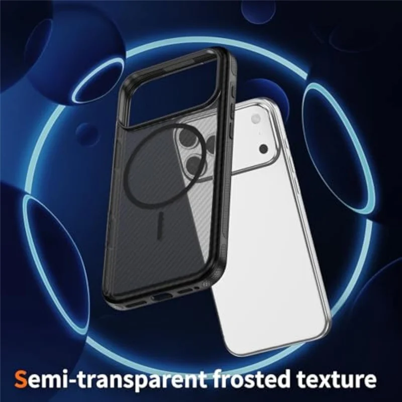 Funda magnética para iPhone 17 Pro Max con textura de fibra de carbono, carcasa antideslizante de PC + TPU compatible con MagSafe - Negro
