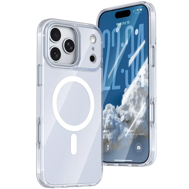 Bulk Purchasing For iPhone 17 Pro Max Magnetic Case TPU Acrylic Anti-drop Phone Cover with Metal Lens Frame Compatible with MagSafe - White