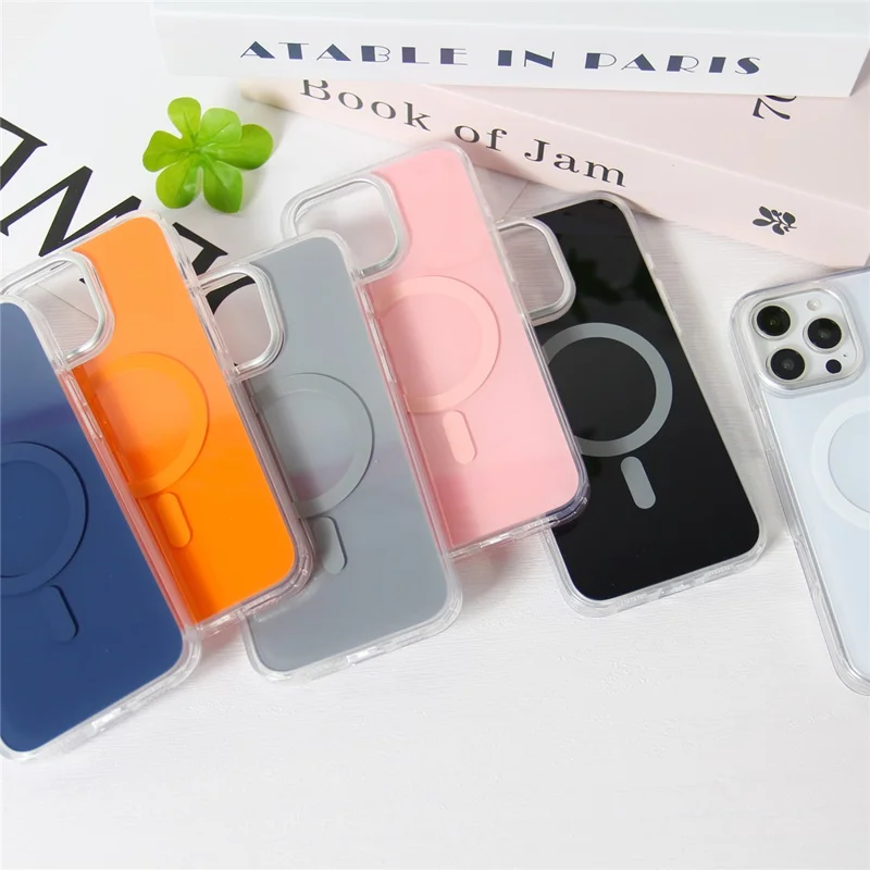 Bulk Purchasing For iPhone 16 Pro Magnetic Case TPU Acrylic Anti-drop Phone Cover with Metal Lens Frame Compatible with MagSafe   - Pink