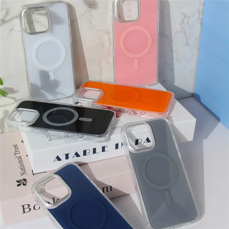 Bulk Purchasing For iPhone 16 Pro Magnetic Case TPU Acrylic Anti-drop Phone Cover with Metal Lens Frame Compatible with MagSafe   - Pink
