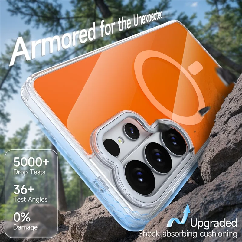 Bulk Purchasing For Samsung Galaxy S26 Ultra Magnetic Case TPU Acrylic Anti-drop Phone Cover with Metal Lens Frame   - Orange