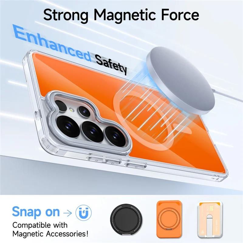 Bulk Purchasing For Samsung Galaxy S26 Ultra Magnetic Case TPU Acrylic Anti-drop Phone Cover with Metal Lens Frame   - Orange