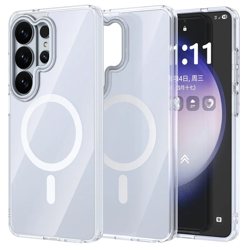 Bulk Purchasing For Samsung Galaxy S24 Ultra Magnetic Case TPU Acrylic Anti-drop Phone Cover with Metal Lens Frame   - White