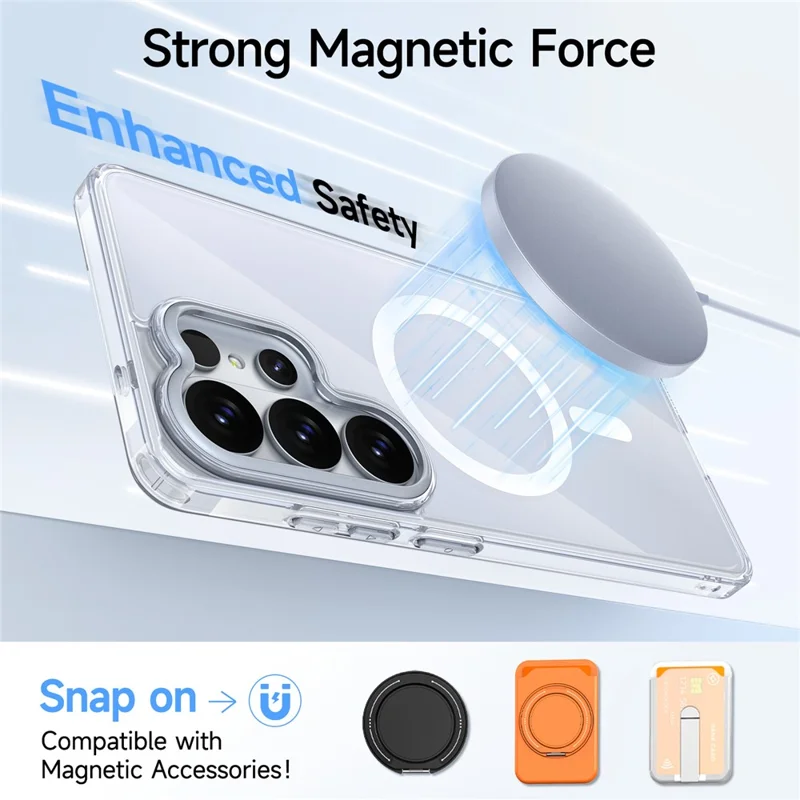 Bulk Purchasing For Samsung Galaxy S24 Ultra Magnetic Case TPU Acrylic Anti-drop Phone Cover with Metal Lens Frame   - White