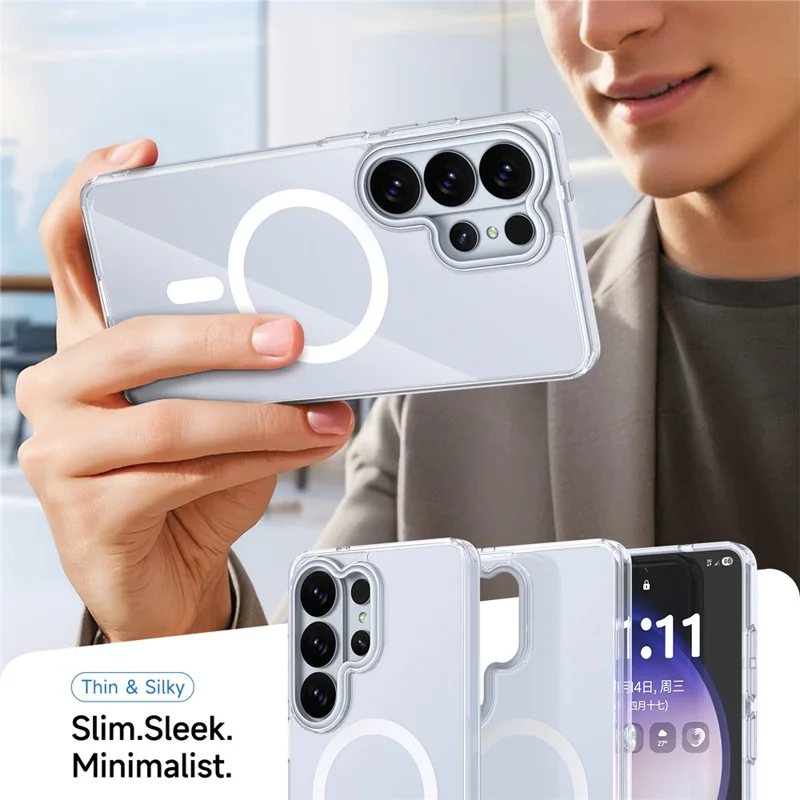 Bulk Purchasing For Samsung Galaxy S24 Ultra Magnetic Case TPU Acrylic Anti-drop Phone Cover with Metal Lens Frame   - White