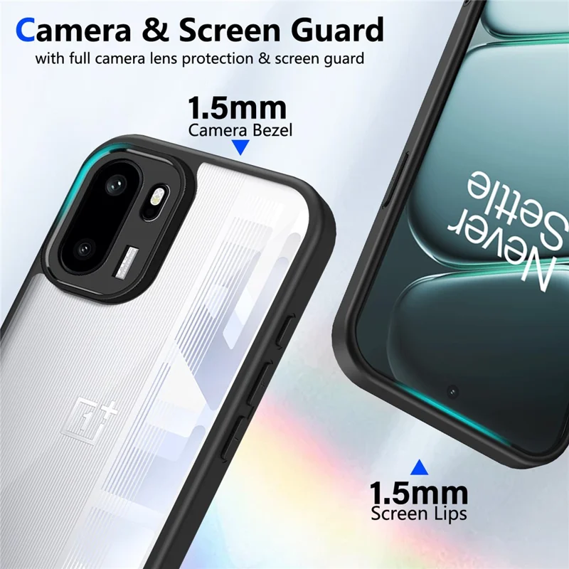 Matte Case til OnePlus Ace 6 5G / Ace 6T 5G / 15R 5G Skin Touch Clear PC + TPU stødfast telefonbagdæksel - Sort