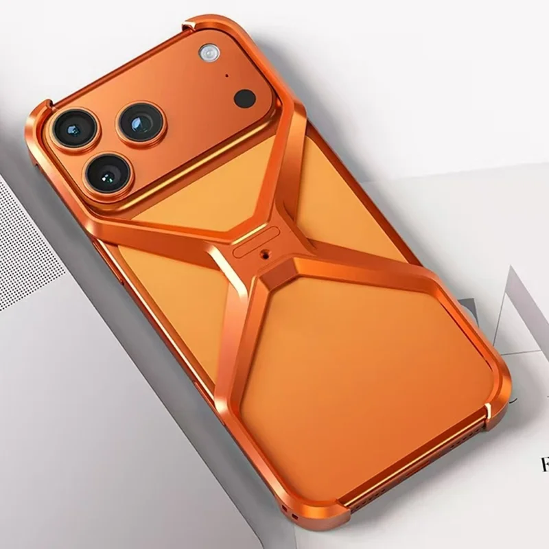 For iPhone 17 Pro Bumper Case No Frame Aluminium Alloy X-Shape Phone Cover - Orange