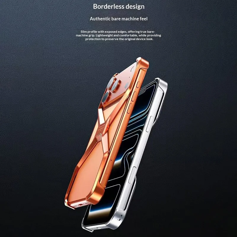 For iPhone 17 Pro Bumper Case No Frame Aluminium Alloy X-Shape Phone Cover - Orange