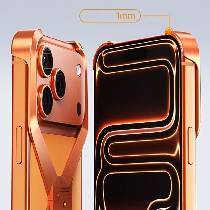 For iPhone 17 Pro Bumper Case No Frame Aluminium Alloy X-Shape Phone Cover - Orange
