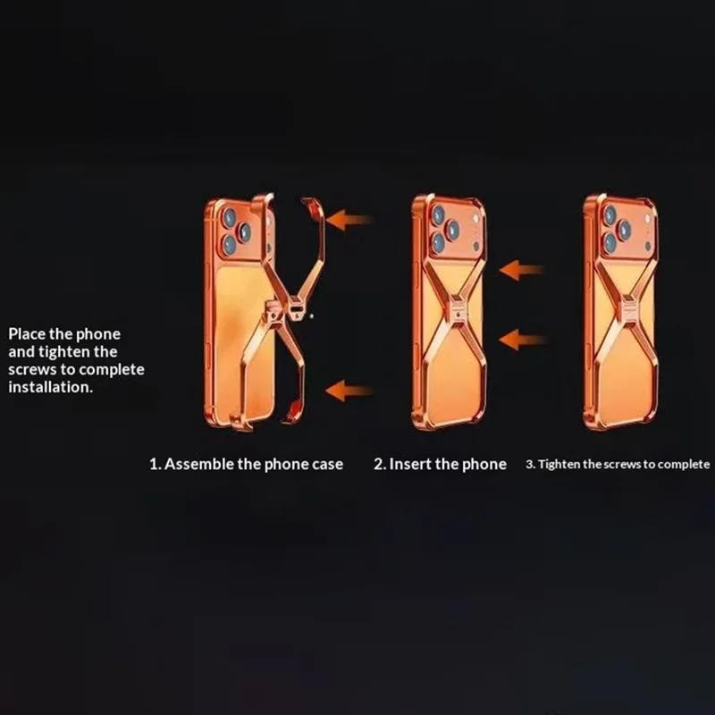 For iPhone 17 Pro Bumper Case No Frame Aluminium Alloy X-Shape Phone Cover - Orange