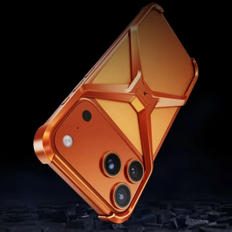 For iPhone 17 Pro Max Bumper Case No Frame Aluminium Alloy X-Shape Phone Cover - Orange