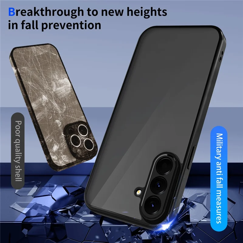 غطاء لهاتف سامسونج جالكسي A57، غطاء واقي من مادة البولي كربونات + مطاط حراري، لامع غير لامع، مقاوم للسقوط - أسود شفاف