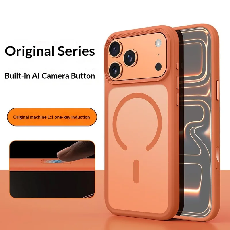 For iPhone 17 Pro Max Magnetic Phone Cover Skin Touch TPU + PC Shockproof Back Case Compatible with MagSafe - Orange