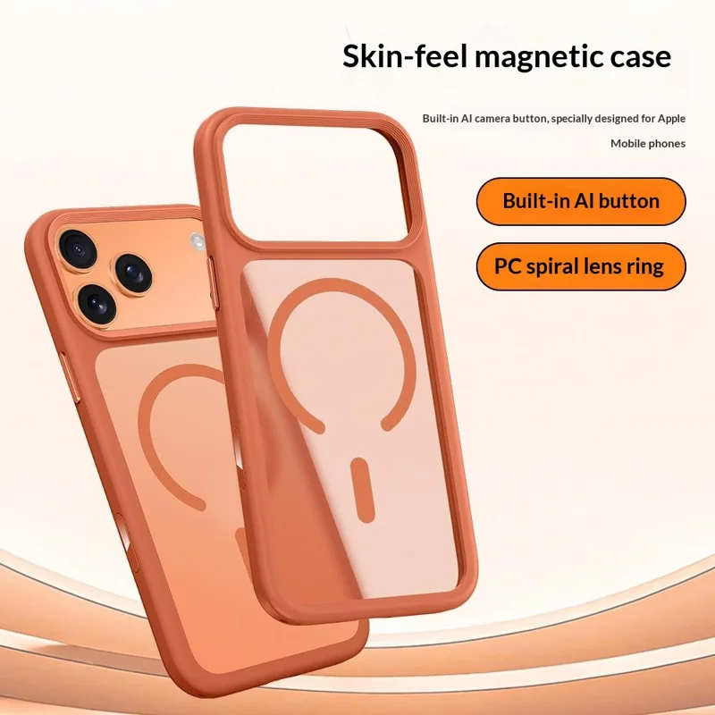 For iPhone 17 Pro Max Magnetic Phone Cover Skin Touch TPU + PC Shockproof Back Case Compatible with MagSafe - Orange