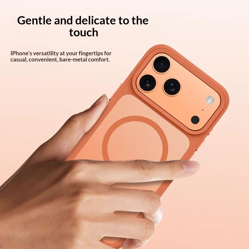 For iPhone 17 Pro Max Magnetic Phone Cover Skin Touch TPU + PC Shockproof Back Case Compatible with MagSafe - Orange