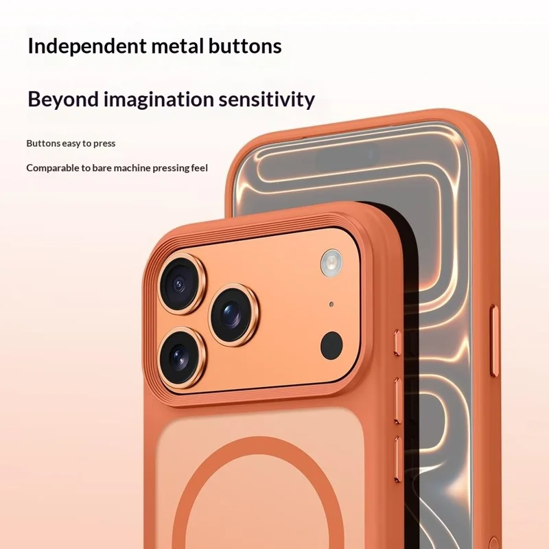 For iPhone 17 Pro Max Magnetic Phone Cover Skin Touch TPU + PC Shockproof Back Case Compatible with MagSafe - Orange