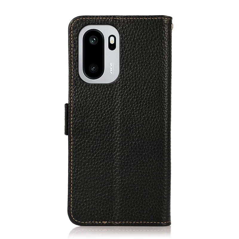Capa KHAZNEH para OnePlus 15R 5G / Ace 6 5G / Ace 6T 5G, Capa em Couro Bovino Genuíno com Textura de Lichia, Bloqueio RFID - Preto