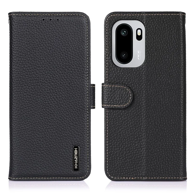 Capa KHAZNEH para OnePlus 15R 5G / Ace 6 5G / Ace 6T 5G, Capa de Telemóvel em Couro Genuíno de Vaca - Preto