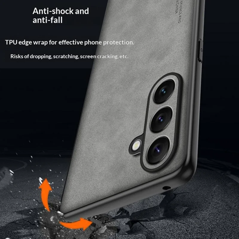 For Samsung Galaxy A57 5G Case Suede Leather Texture TPU + PU Phone Back Cover - Grey