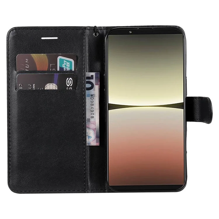 KT Leder Serie-2 Für Sony Xperia 5 IV 5G PU Leder Solid Color Case Magnetic Clasp Phone Ständer Brieftasche Mit Riemen - Schwarz