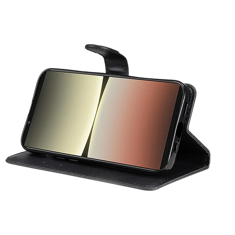 KT Leder Serie-2 Für Sony Xperia 5 IV 5G PU Leder Solid Color Case Magnetic Clasp Phone Ständer Brieftasche Mit Riemen - Schwarz