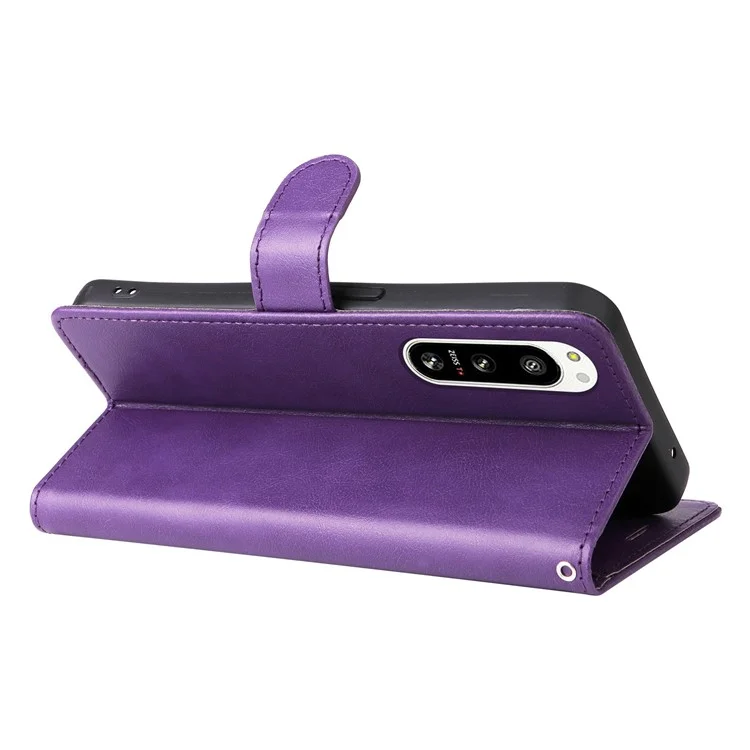 KT in Pelle Serie 2 Per Sony Xperia 5 IV 5G PU in Pelle Solido Custodia a Colori Magnetico Copertina Del Portafoglio Telefonica Con Cinturino Con Cinturino - Viola