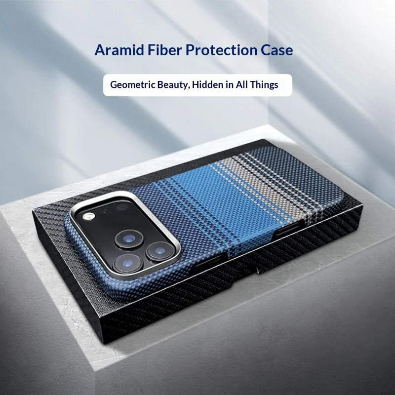 For iPhone 17 Pro Case Gradient Aramid Fiber Magnetic Phone Cover with Metal Lens Frame Compatible with MagSafe - Blue Floating Weave