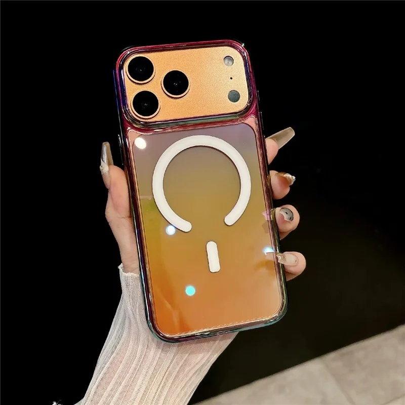 Capa Magnética para iPhone 17 Pro Max com Design Gradiente TPU PC Capa Traseira à Prova de Choque Compatível com MagSafe - Preto Transparente