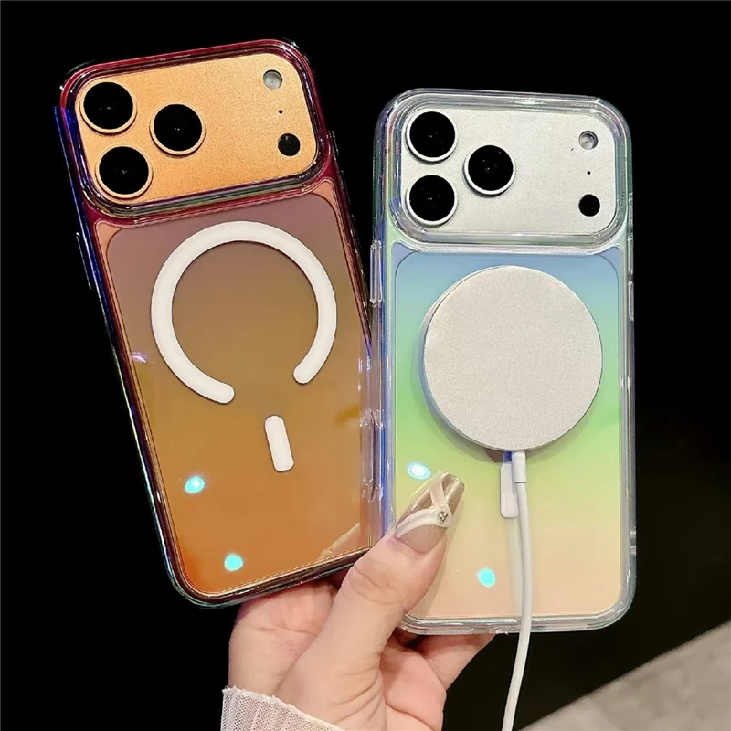 Capa Magnética para iPhone 17 Pro Max com Design Gradiente TPU PC Capa Traseira à Prova de Choque Compatível com MagSafe - Preto Transparente