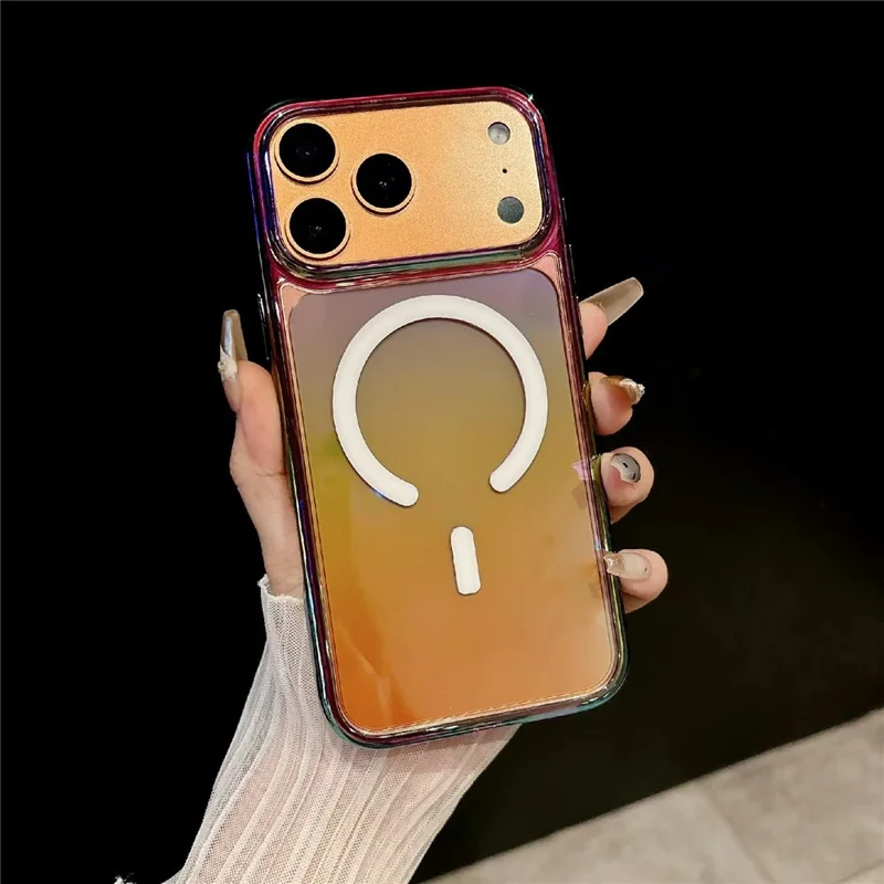 For iPhone 17 Pro Magnetic Phone Cover Gradient Design TPU PC Shockproof Back Case Compatible with MagSafe  - Transparent Black