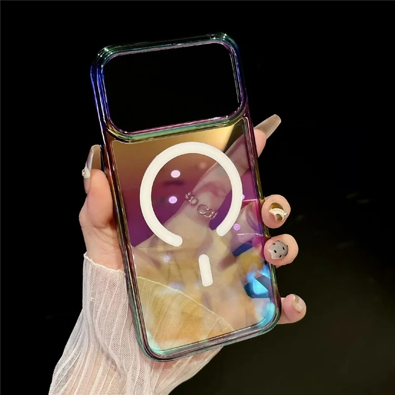 For iPhone 17 Pro Magnetic Phone Cover Gradient Design TPU PC Shockproof Back Case Compatible with MagSafe  - Transparent Black